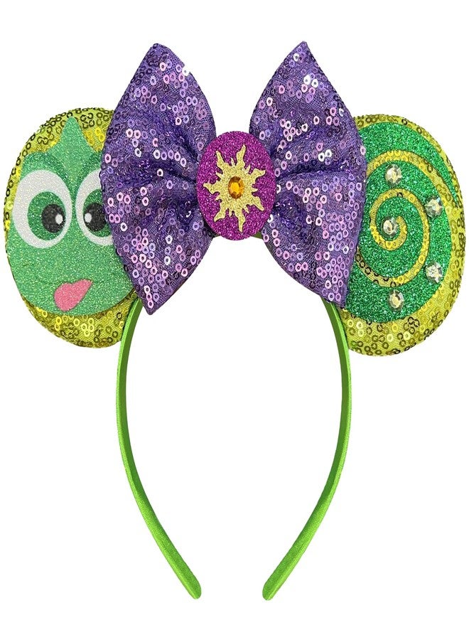Bolonar Mouse Ears Headband for Women Adult, Green Frog Hairband with Beads Sequin Ears